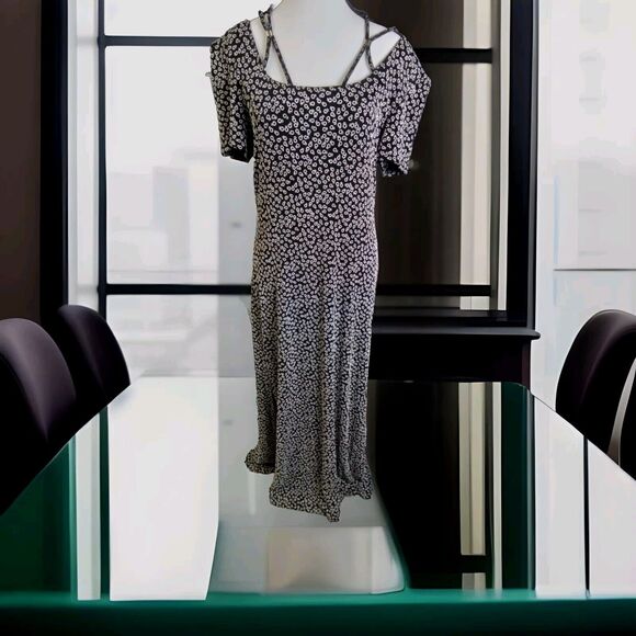 Joseph Ribkoff Maxi Dress Floral Black Size 12 Slit Sides Zip Back Stretch - Picture 1 of 11